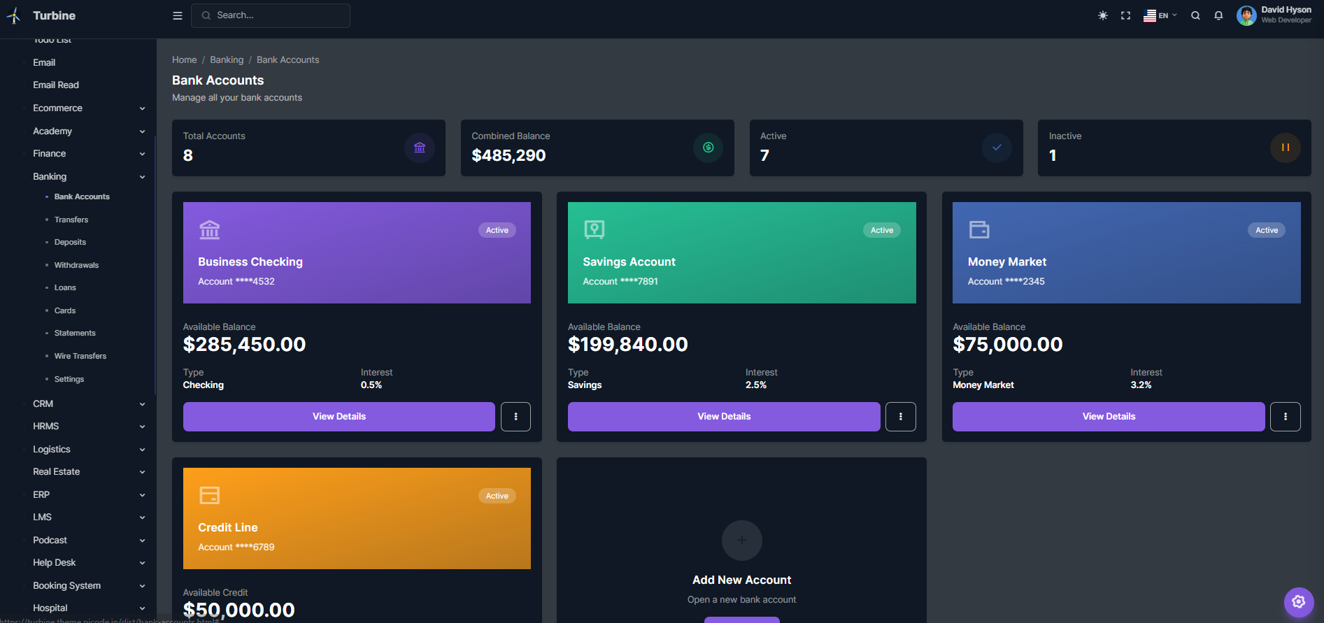 Bank Accounts Admin Template Laravel