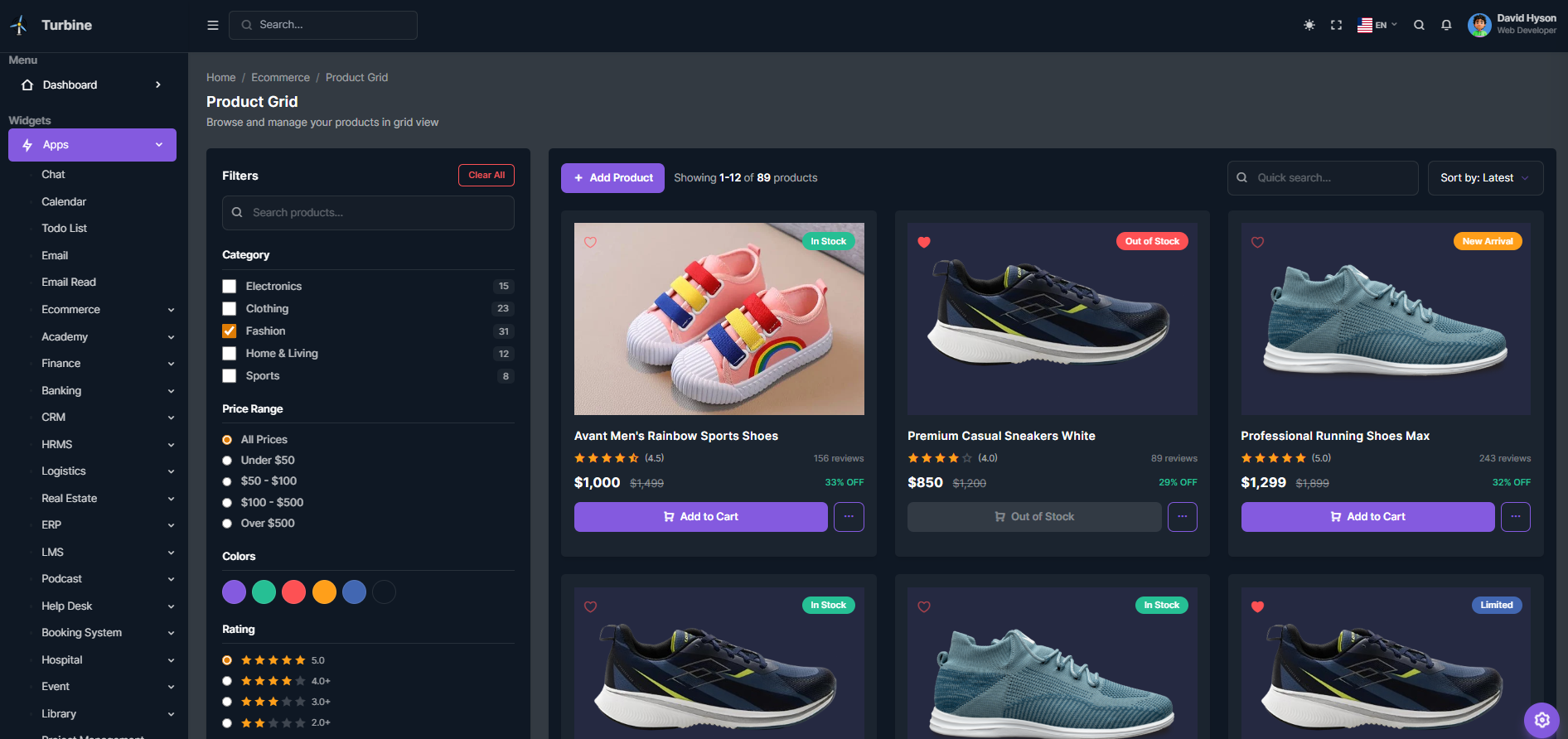 product grid Application Admin Template Laravel