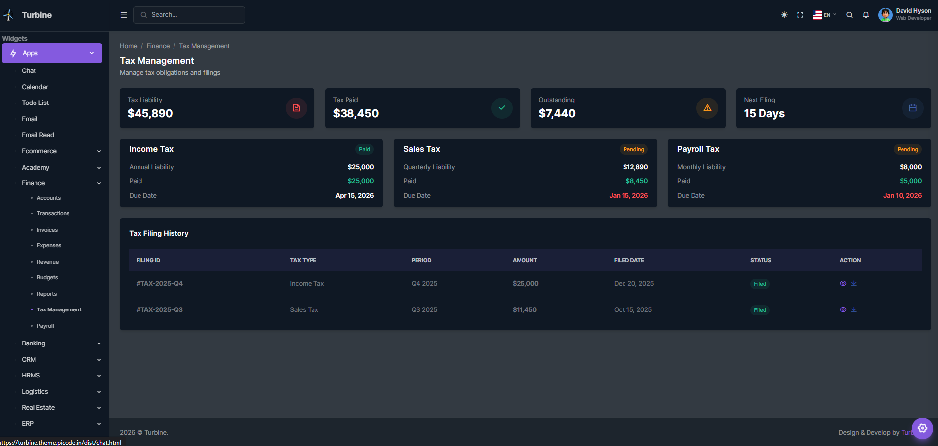 Tax Management Admin Template Laravel